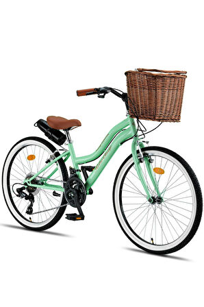 Trendbisiklet Retro Classic 24 Jant 18 Vites SHIMANO, Kadın Bisikleti Mint Yeşili-Kahve