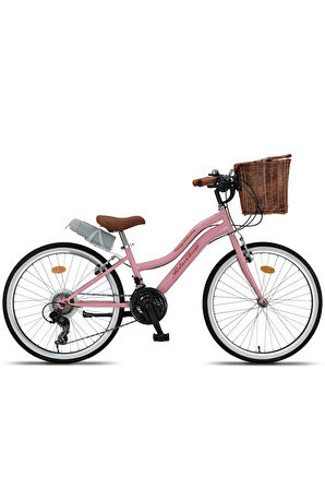 Trendbisiklet Retro Classic 24 Jant 21 Vites SHIMANO, Kadın Bisikleti Pembe-Kahve