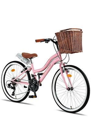 Trendbisiklet Retro Classic 24 Jant 21 Vites SHIMANO, Kadın Bisikleti Pembe-Kahve