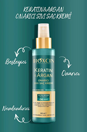 Keratin & Argan Onarıcı Şampuan 300ml + Keratin Argan Saç Bakım Yağı + Saç Kremi+Onarıcı SıvıYağ