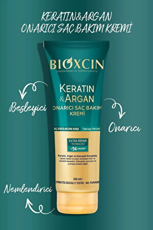 Keratin & Argan Onarıcı Şampuan 300ml + Keratin Argan Saç Bakım Yağı + Saç Kremi+Onarıcı SıvıYağ