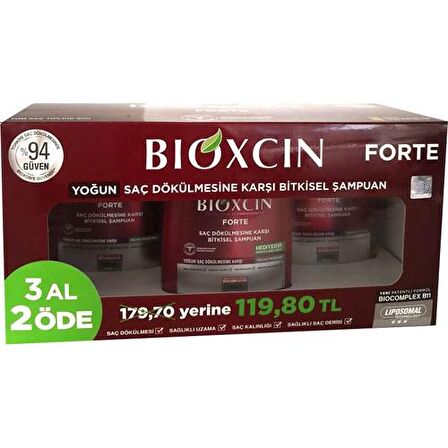 Bioxcin Forte Dökülen Saçlar İçin Dökülme Karşıtı Bitkisel Özlü Şampuan 3x300 ml