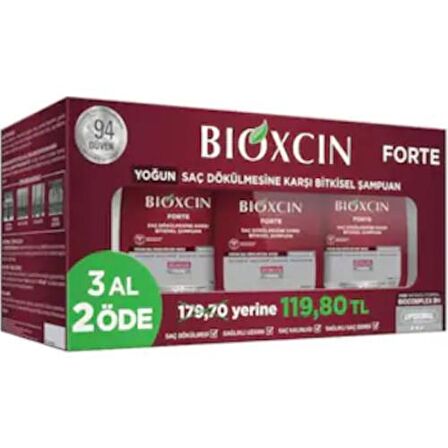 Bioxcin Forte Dökülen Saçlar İçin Dökülme Karşıtı Bitkisel Özlü Şampuan 3x300 ml