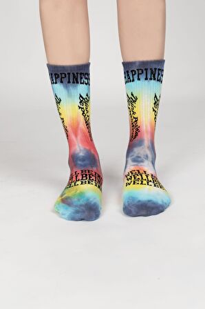 Smile - Dye Unisex Batik Desenli Dikişsiz Tenis Çorap - Happiness