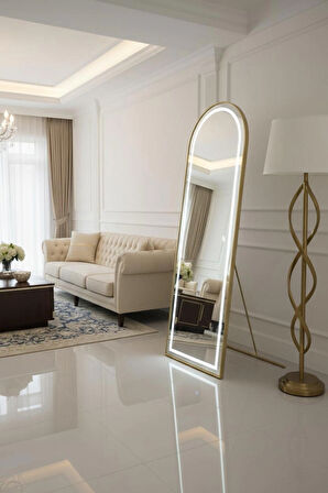 180X60 GOLD  METAL ÇERÇEVELİ BEYAZ LED IŞIKLI OVAL BOY AYNA