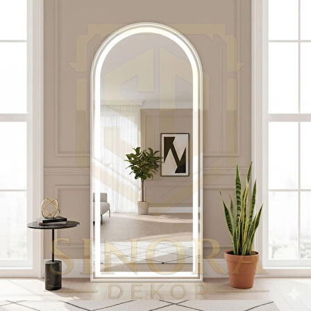 180X60 BEYAZ  METAL ÇERÇEVELİ BEYAZ LED IŞIKLI OVAL BOY AYNA