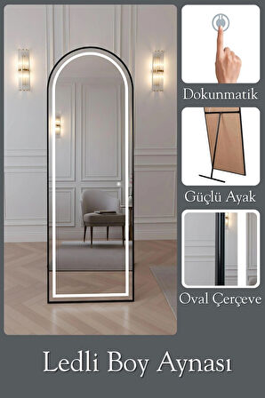 180X60 SİYAH  METAL ÇERÇEVELİ BEYAZ LED IŞIKLI OVAL BOY AYNA