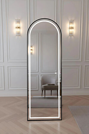 180X60 SİYAH  METAL ÇERÇEVELİ BEYAZ LED IŞIKLI OVAL BOY AYNA