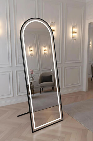 180X60 SİYAH  METAL ÇERÇEVELİ BEYAZ LED IŞIKLI OVAL BOY AYNA