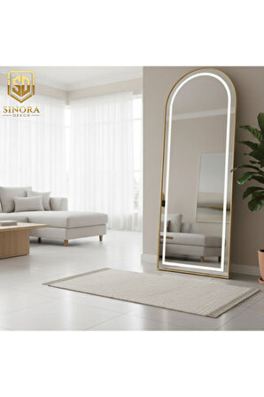 180X60 GOLD   METAL ÇERÇEVELİ SARI LED IŞIKLI OVAL BOY AYNA