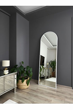 180X60 BEYAZ METAL ÇERÇEVELİ OVAL BOY AYNA