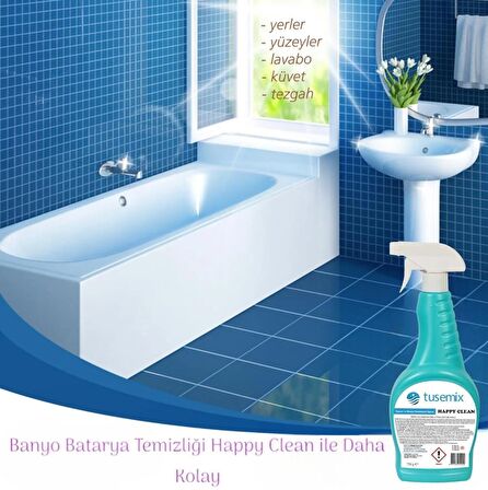 TUSEMİX HAPPY CLEAN FAYANS ve BANYO, BATARYA, DUŞAKABİN TEMİZLEYİCİ SPREY