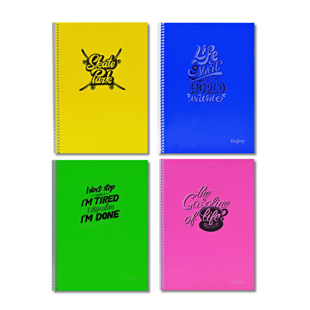 Sim Enjoy A4 60 Yaprak Plastik Kapak Spiralli Defter 4 Çizigili + 4 Kareli
