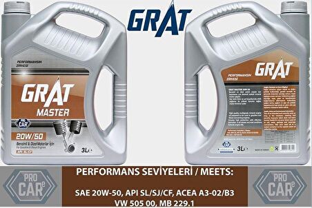 Grat Master 20W-50 Sentetik 3 lt Benzin-Dizel Motor Yağı 