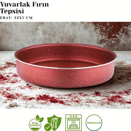 32 Cm Granit Yuvarlak Fırın Tepsisi - Kırmızı