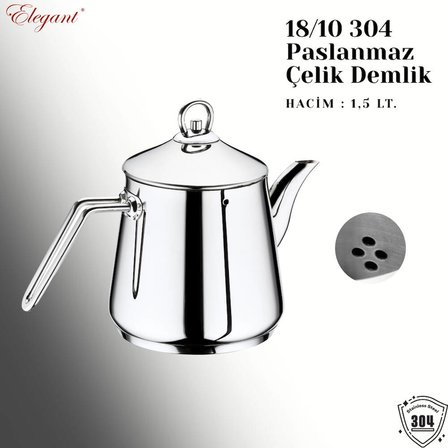 1,5 Lt. Piramit Çelik Kulplu Tek Demlik