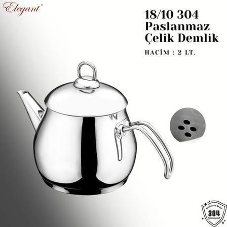 2 Lt. Küre Çelik Kulplu Tek Demlik