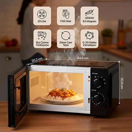 AMD160 20 lt 700W Inverter Siyah Mikrodalga Fırın, 4 Kademeli Isı, Buz Çözdürme, 0-30 Dakika Zaman Ayarlı