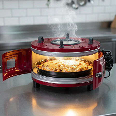 AF130L 25 Litre Orta Boy Yuvarlak Davul Fırın, İç Aydınlatmalı, Termostatlı, Üst & Ön Gözetleme Camlı, 1 Tepsi