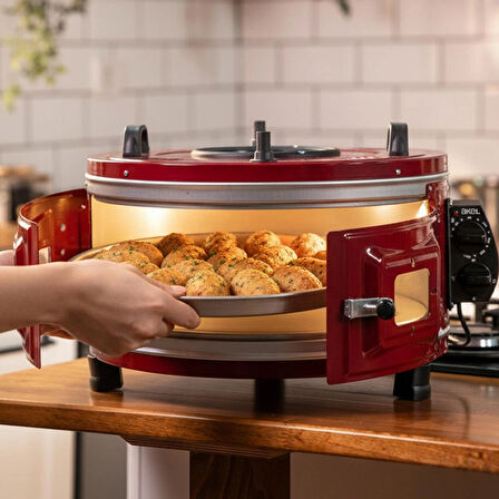 AF130L 25 Litre Orta Boy Yuvarlak Davul Fırın, İç Aydınlatmalı, Termostatlı, Üst & Ön Gözetleme Camlı, 1 Tepsi