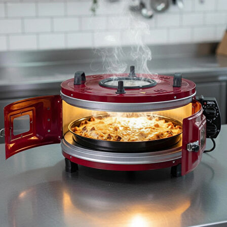 AF130L 25 Litre Orta Boy Yuvarlak Davul Fırın, İç Aydınlatmalı, Termostatlı, Üst & Ön Gözetleme Camlı, 1 Tepsi