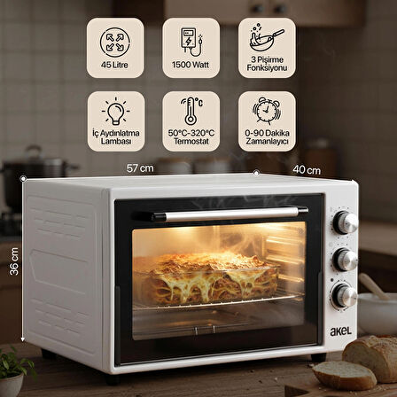 AF930L 45 Lt Gri Midi Fırın, İç Aydınlatmalı, Zaman Ayarlı, Izgara ve Fırın Fonksiyonlu, 2 Tepsi, 1 Tel Izgara