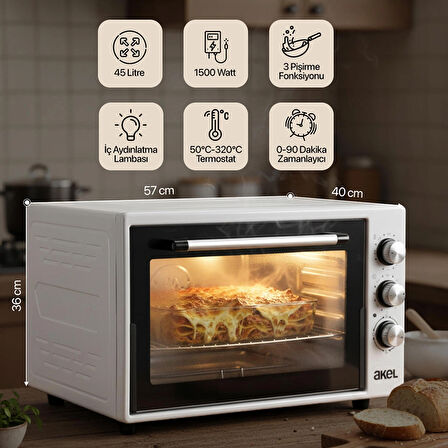 AF930L 45 Lt Gri Midi Fırın, İç Aydınlatmalı, Zaman Ayarlı, Izgara ve Fırın Fonksiyonlu, 2 Tepsi, 1 Tel Izgara