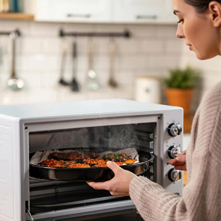 AF930L 45 Lt Gri Midi Fırın, İç Aydınlatmalı, Zaman Ayarlı, Izgara ve Fırın Fonksiyonlu, 2 Tepsi, 1 Tel Izgara