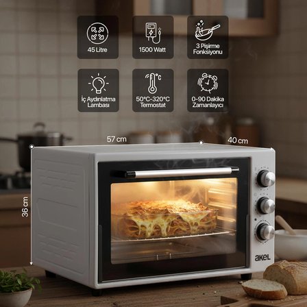 AF930L 45 lt Midi Fırın, İç Aydınlatmalı, Zaman Ayarlı, Izgara ve Fırın Fonksiyonlu, 2 Tepsi, 1 Tel Izgara