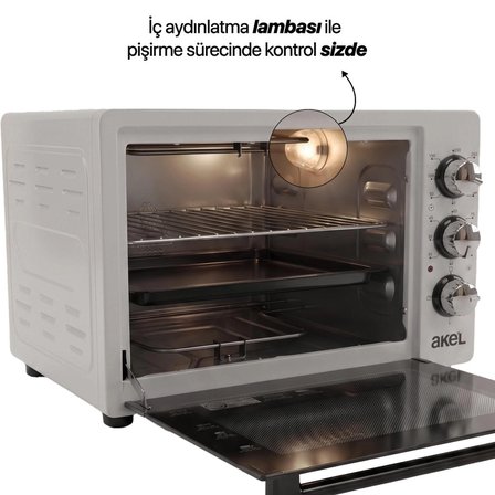 AF340L 34lt Gri Mini/Midi Fırın, Aydınlatmalı, Zaman Ayarlı, Izgara & Fırın, 2 Tepsi 1 Tel Izgara