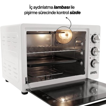 AF340L 34lt Beyaz Mini/Midi Fırın, Aydınlatmalı, Zaman Ayarlı, Izgara & Fırın, 2 Tepsi 1 Tel Izgara