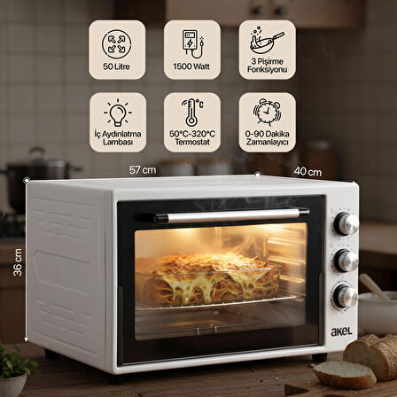 AF950L 50 Lt Gri Midi Fırın, İç Aydınlatmalı, Zaman Ayarlı, Izgara ve Fırın Fonksiyonlu, 2 Tepsi, 1 Tel Izgara