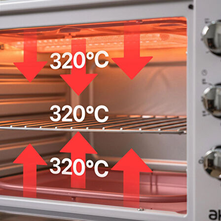 AF950L 50 Lt Gri Midi Fırın, İç Aydınlatmalı, Zaman Ayarlı, Izgara ve Fırın Fonksiyonlu, 2 Tepsi, 1 Tel Izgara