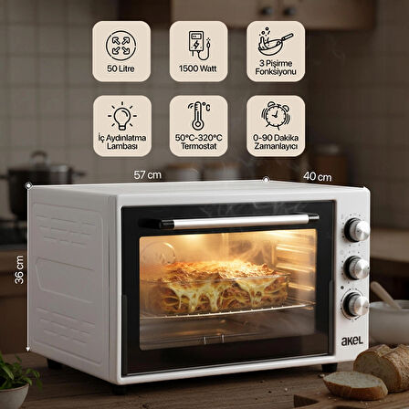 AF950L 50 Lt Gri Midi Fırın, İç Aydınlatmalı, Zaman Ayarlı, Izgara ve Fırın Fonksiyonlu, 2 Tepsi, 1 Tel Izgara