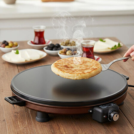 AT610 46 cm Bakır Elektrikli Katmer, Bazlama, Gözleme Sacı, Termostatlı, Büyük Boy, Hızlı ve Eşit Isı Dağılımı