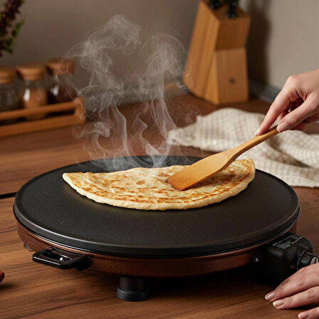 AT610 46 cm Bakır Elektrikli Katmer, Bazlama, Gözleme Sacı, Termostatlı, Büyük Boy, Hızlı ve Eşit Isı Dağılımı