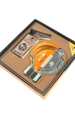 Cohiba Tek Torch Çakmak Kesici Kristal Küllük Bakır İkili Puro Seti TR9834