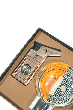 Cohiba Tek Torch Çakmak Kesici Kristal Küllük Bakır İkili Puro Seti TR9834