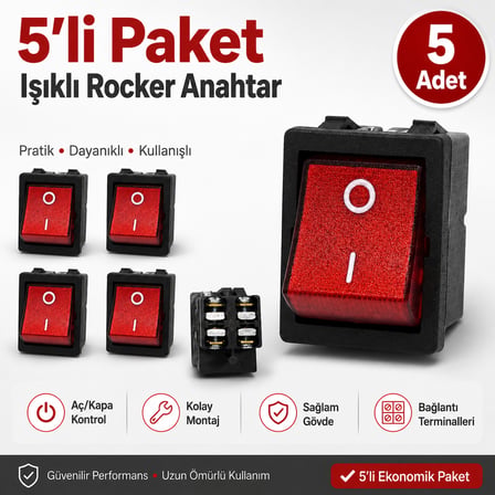 Ay-Ka Işıklı Anahtar (Vidalı) Siyah - 5 Adet