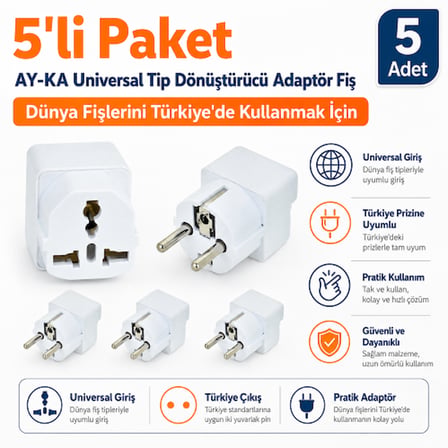 Ay-Ka Universal (Tüm Dünya) Fiş Dönüştürücü Adaptör - 5 Adet