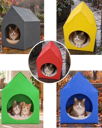 Temel Özel Üretim Plastik Kedi Evi 5li Set