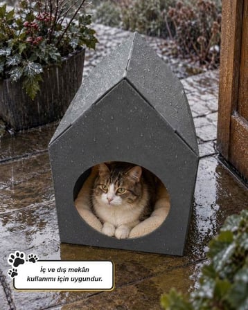 Temel Özel Üretim Plastik Kedi Evi Gri