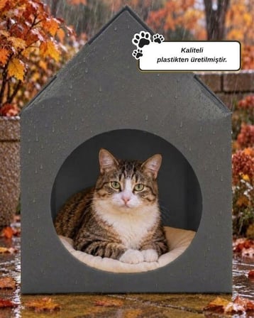 Temel Özel Üretim Plastik Kedi Evi Gri