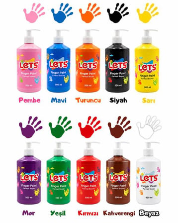 Lets Pompalı Parmak Boyası 10 Renkli Set 500 ml