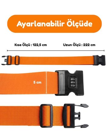 Temel Turuncu Valiz Kemeri, 3 Haneli Şifreli Ayarlanabilir Bavul Güvenlik Kemeri