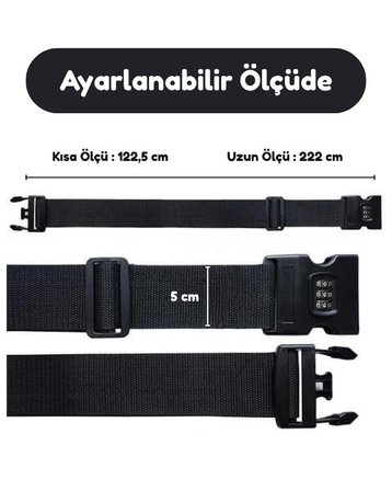 Temel Siyah Valiz Kemeri, 3 Haneli Şifreli Ayarlanabilir Bavul Güvenlik Kemeri