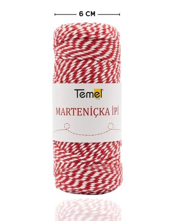 Temel Marteniçka İpi Kırmızı Beyaz, 200 Metre 2 mm, Bileklik ve Hediye Paketleme İçin Dekoratif İp