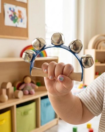 Temel Ahşap Saplı Ritim El Zili 5 Zilli Mavi 10.5 cm