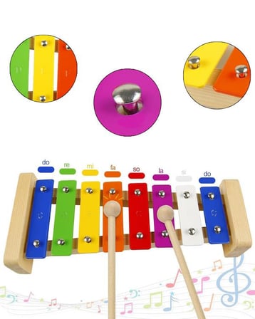 Temel Renkli 8 Nota Bagetli Ahşap Ksilofon 26 cm