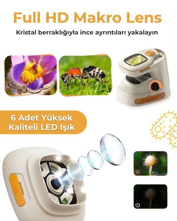 Temel 2si 1 Arada Dijital Mikroskop Seti 40X 1000X Yakınlaştırmalı, HD Ekranlı STEM Kiti